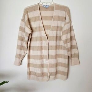 Saks fifth Ave cashmere silk cardigan, neutral stripe, cozy, women's size small